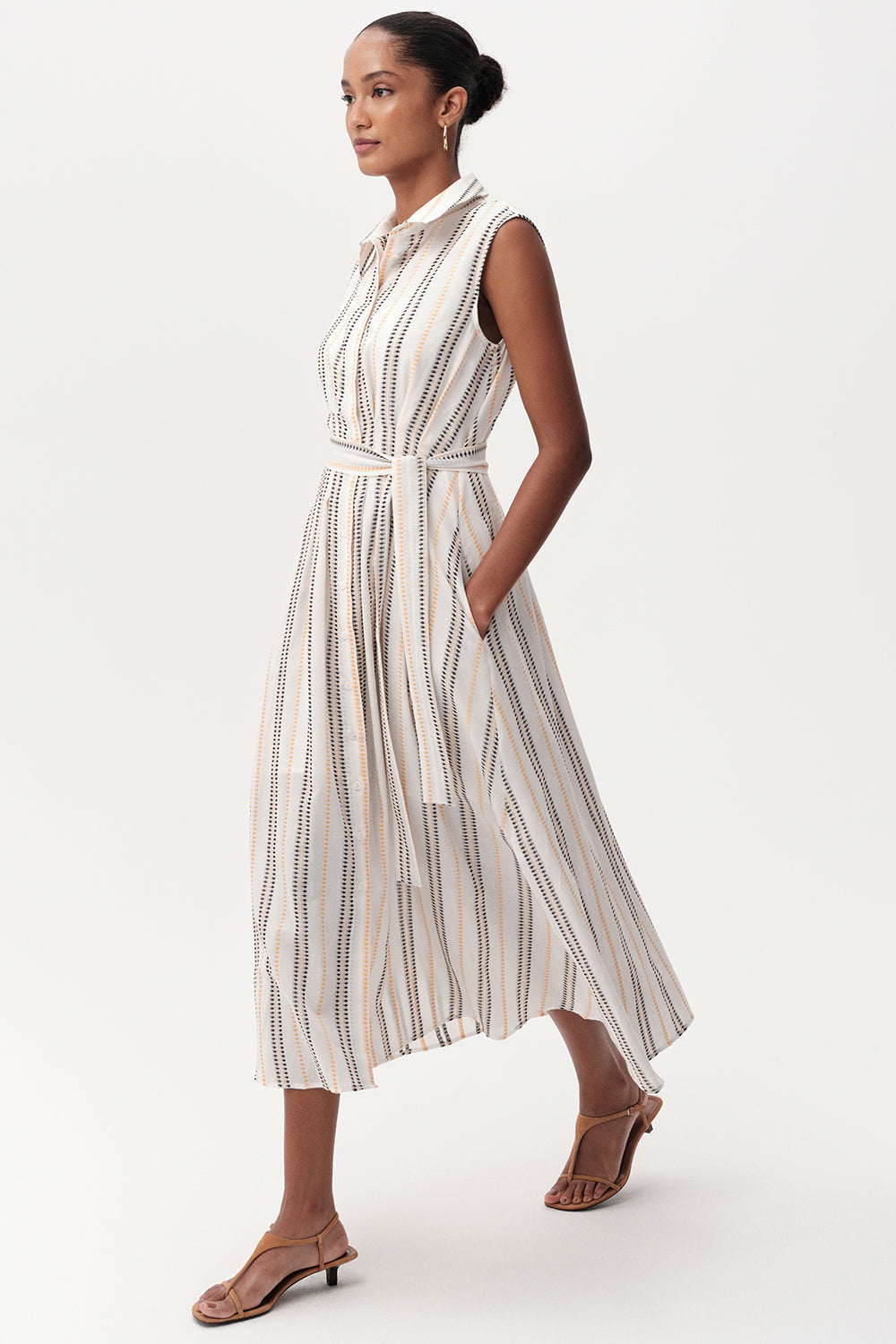 Shirt Collar  Midi Dress - MULTI COLOR
