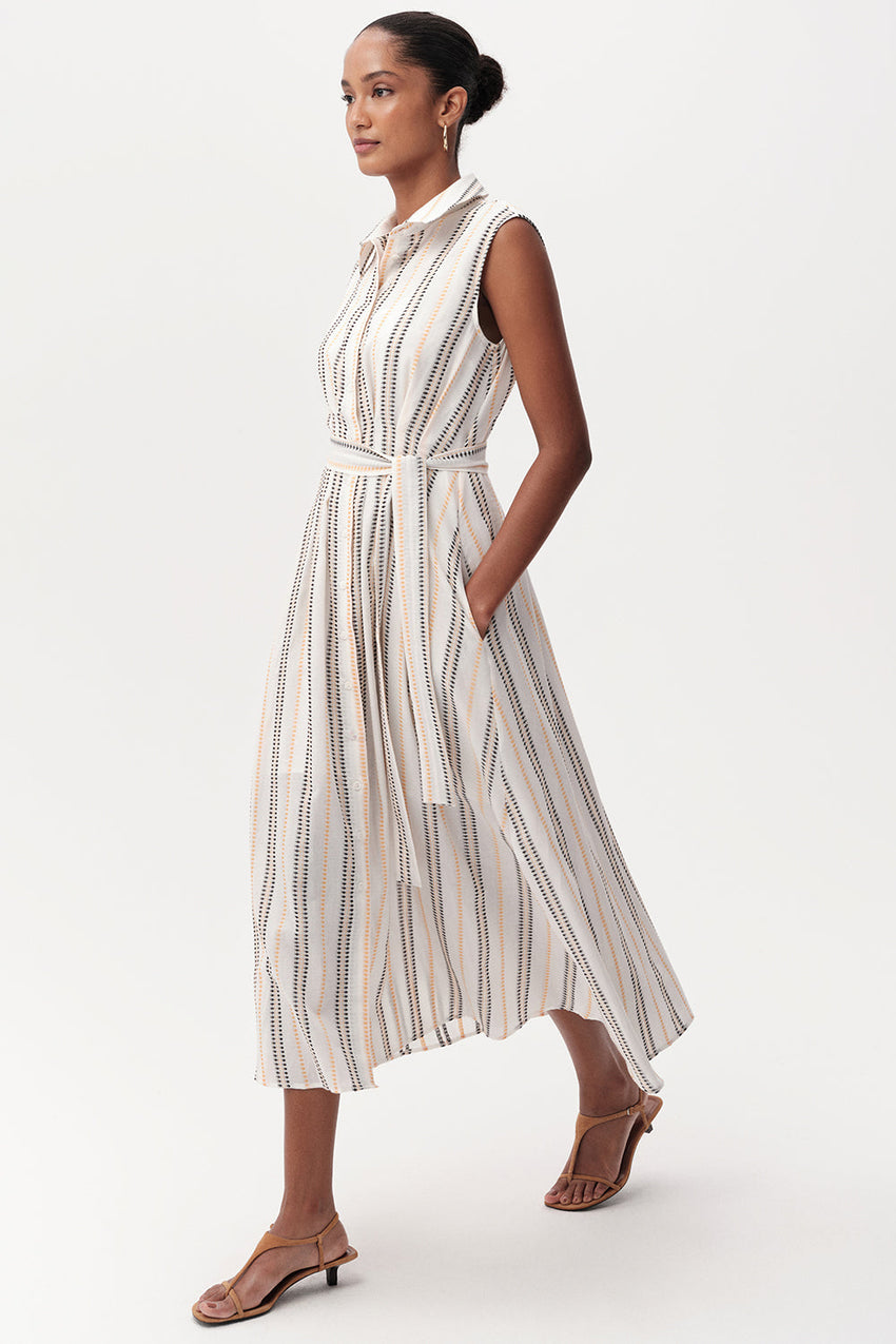 Shirt Collar  Midi Dress - MULTI COLOR