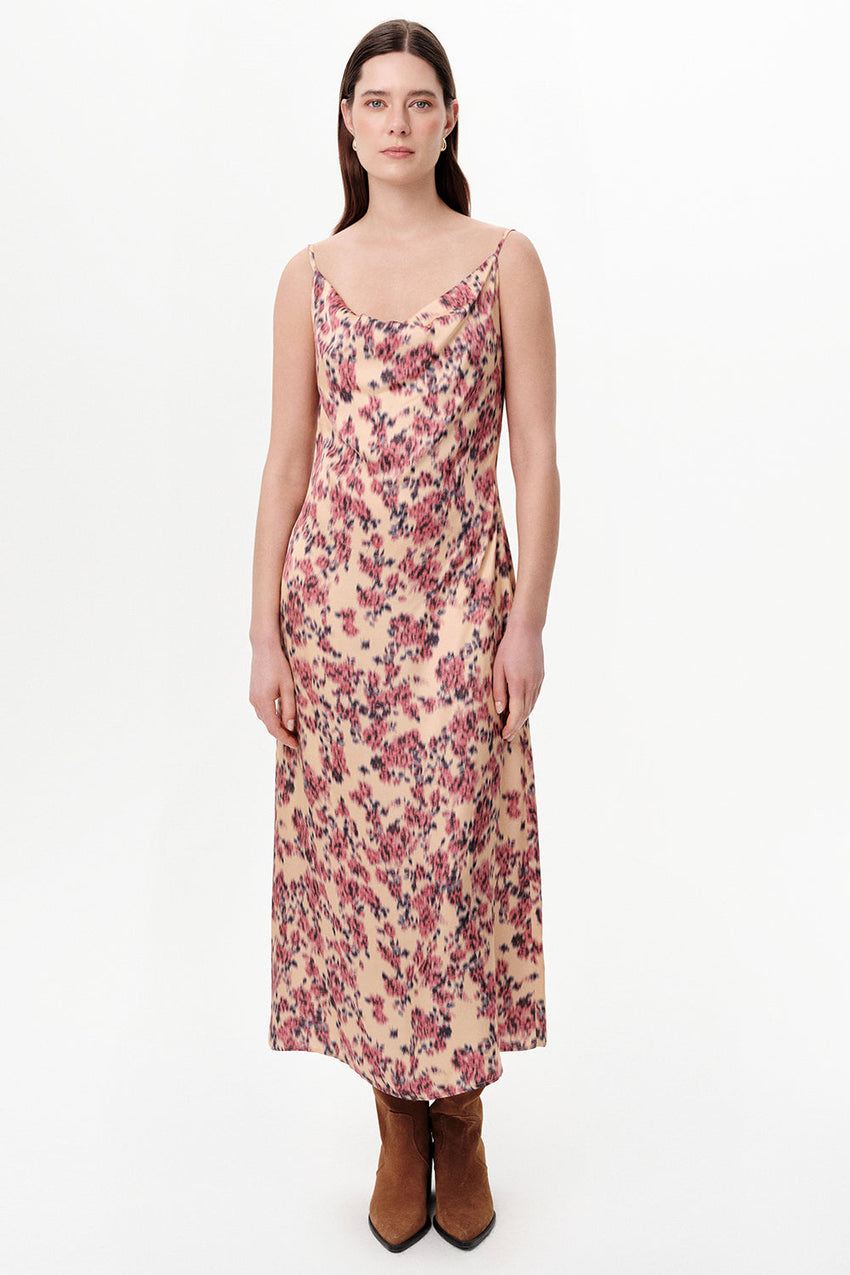 Strappy Cowl Neck Satin Midi Dress - MULTICOLOR