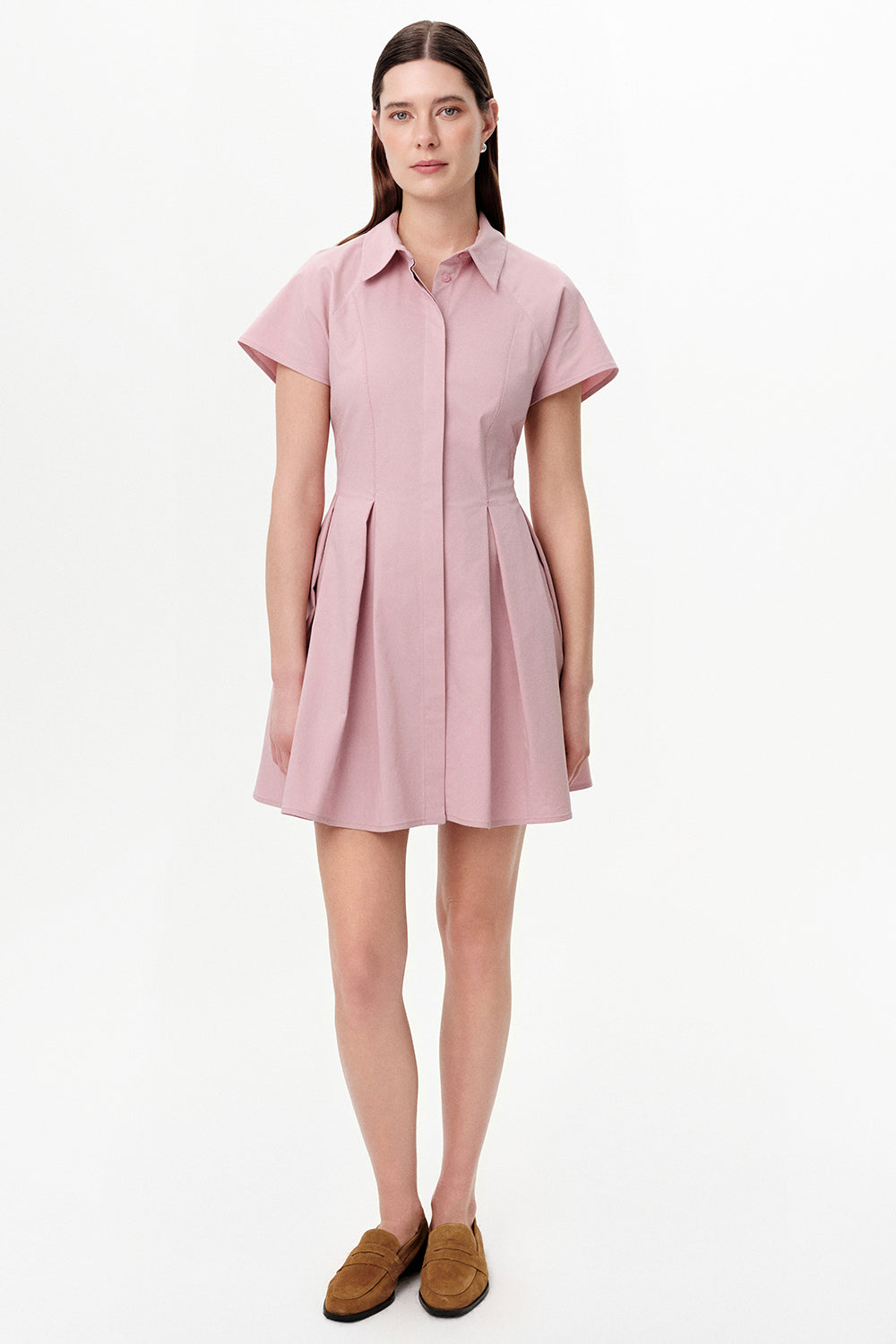 Raglan Sleeve Pleated Mini Dress - PINK