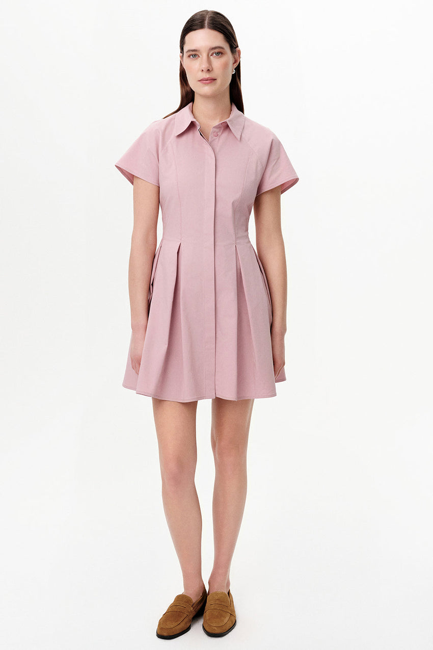 Raglan Sleeve Pleated Mini Dress - PINK