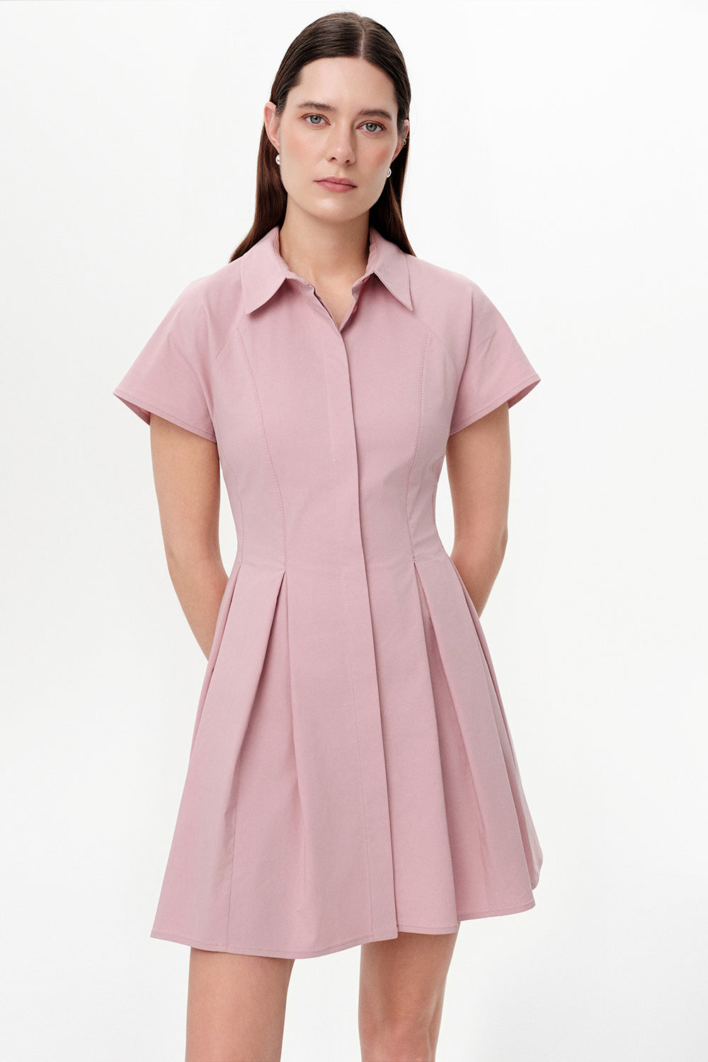 Raglan Sleeve Pleated Mini Dress - PINK