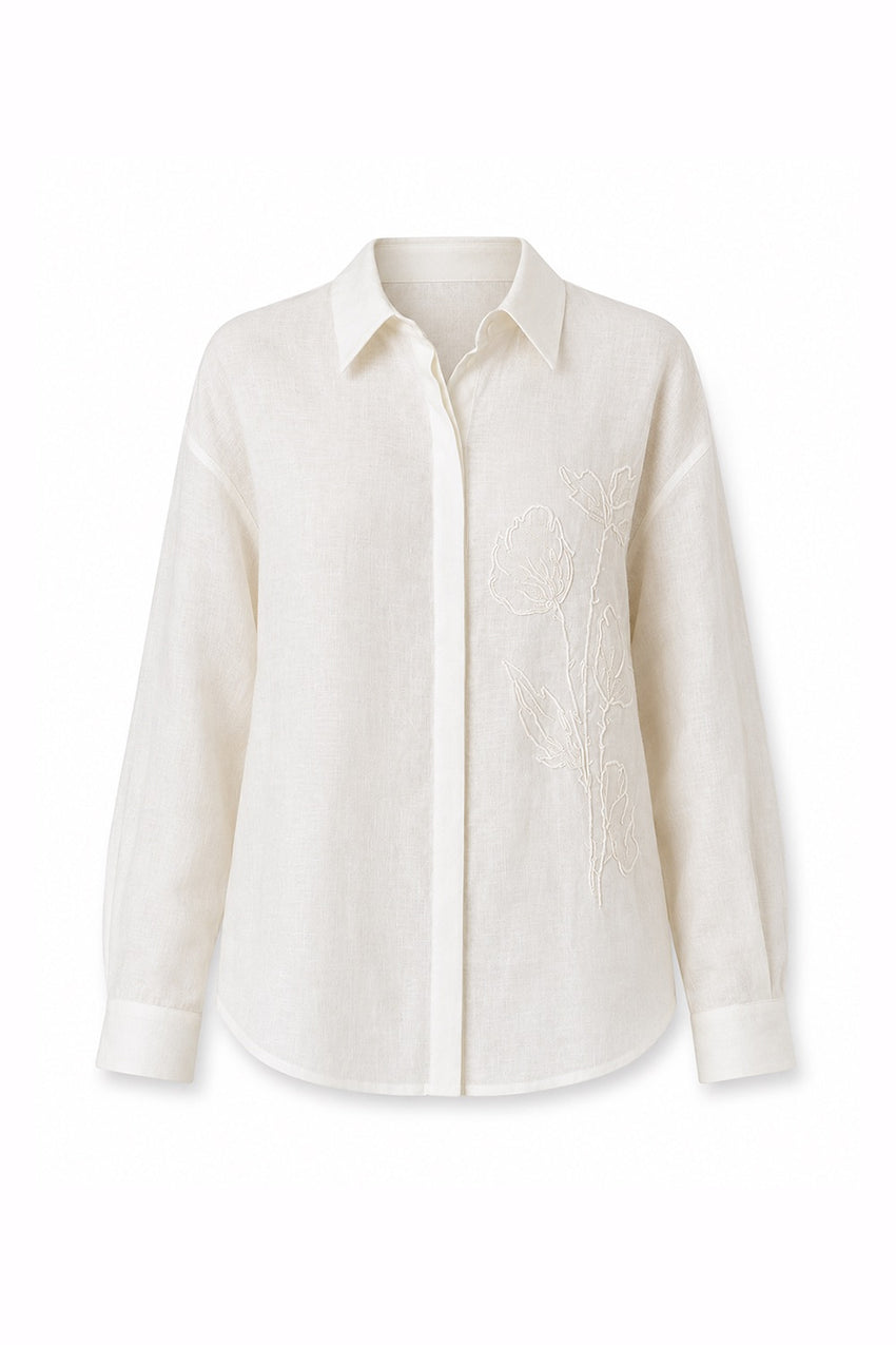 Emelia Embroidered Linen Shirt - ECRU