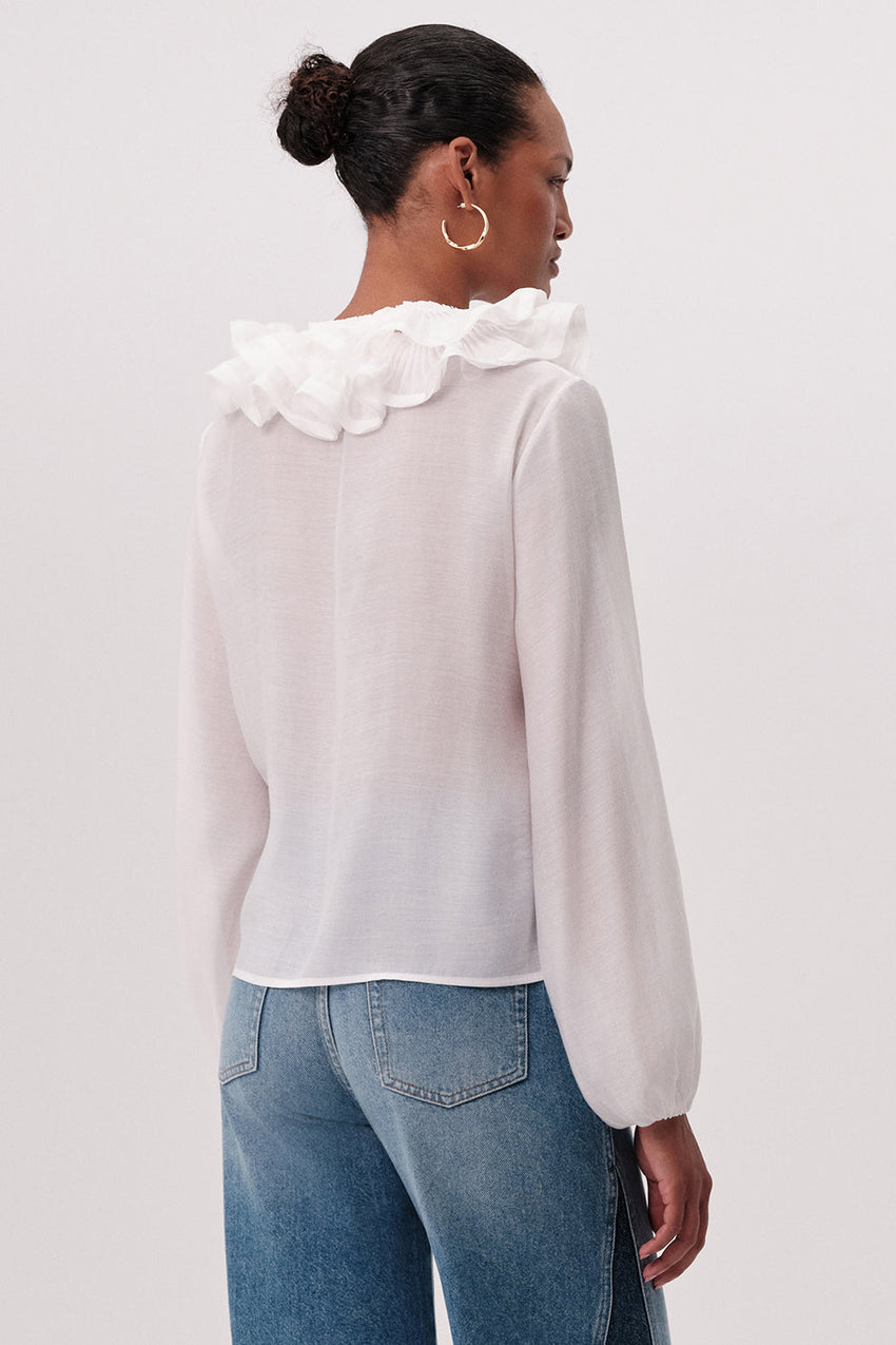 Keely V Neck Ruffled Blouse - WHITE