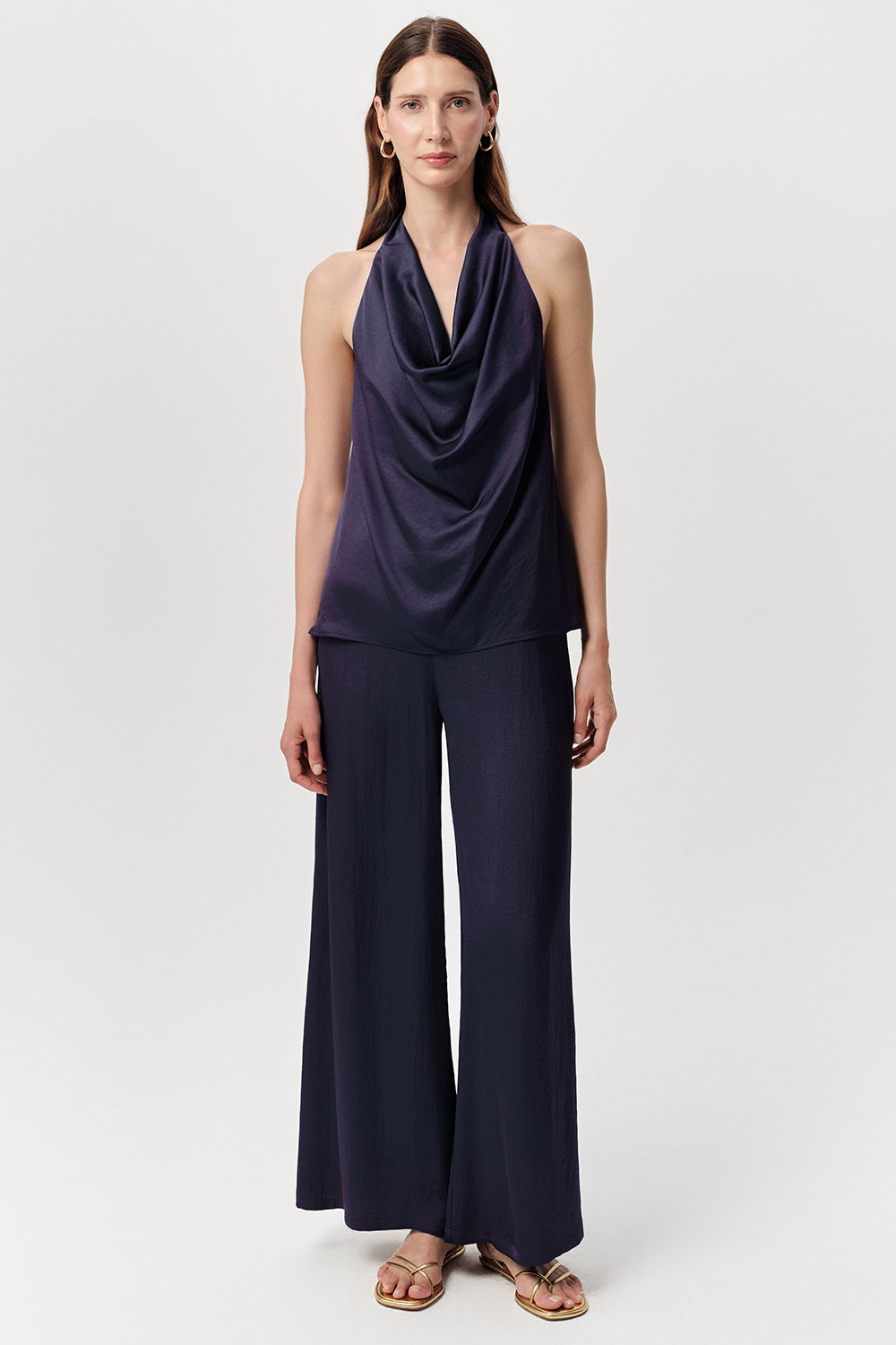 Tasha Cross Neckline Blouse - NAVY BLUE