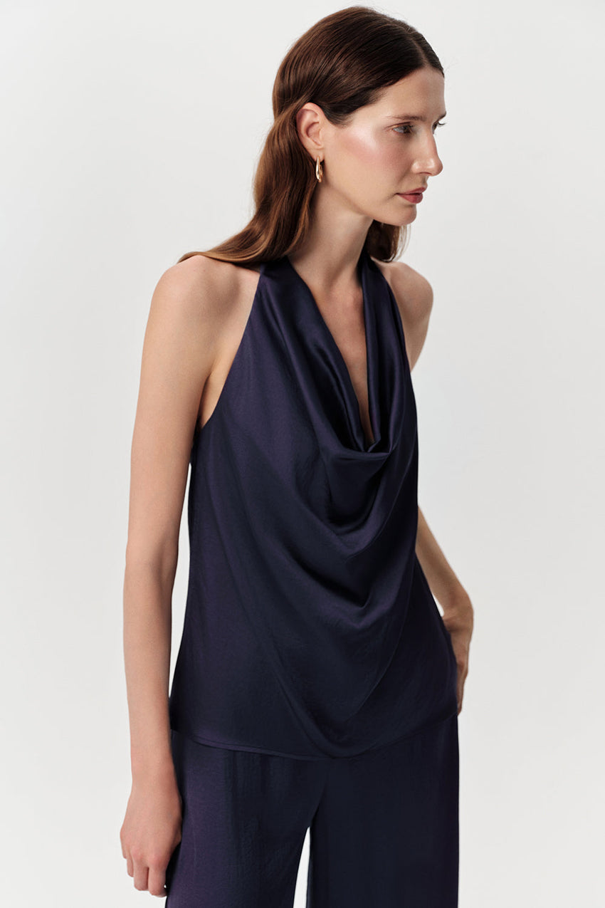 Tasha Cross Neckline Blouse - NAVY BLUE