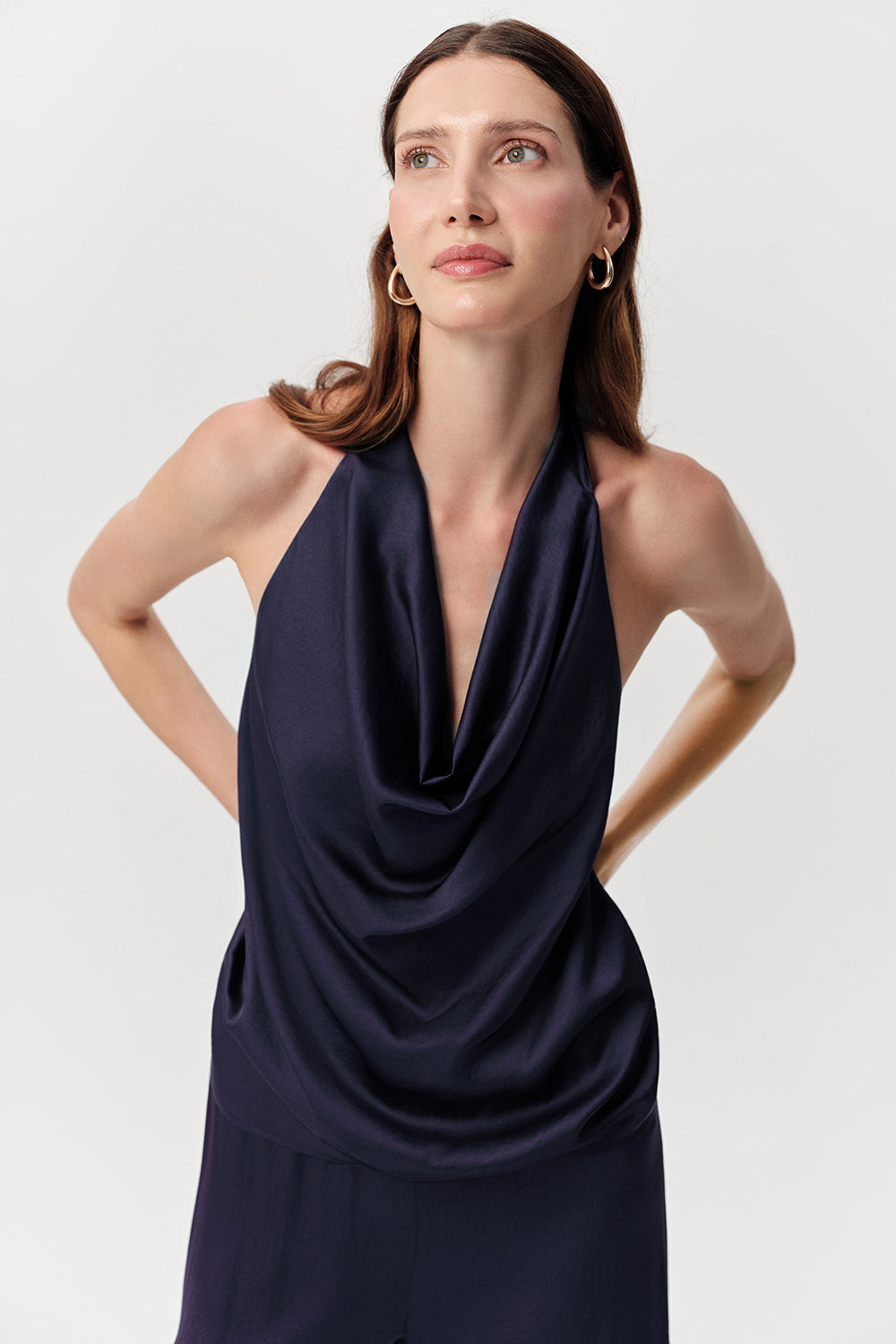 Tasha Cross Neckline Blouse - NAVY BLUE