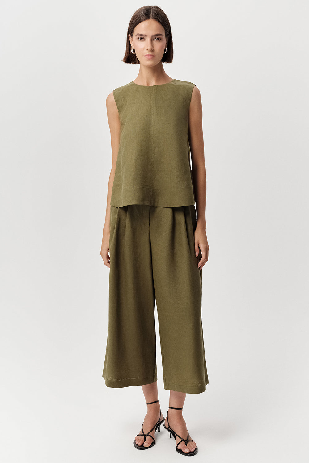 Almira Crew Neck Linen Blouse - KHAKI