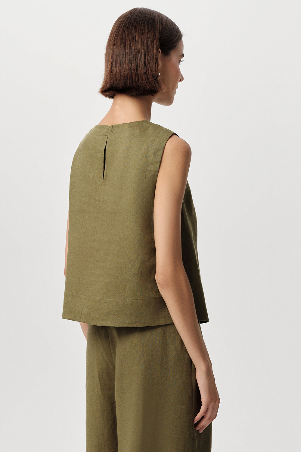 Almira Crew Neck Linen Blouse - KHAKI