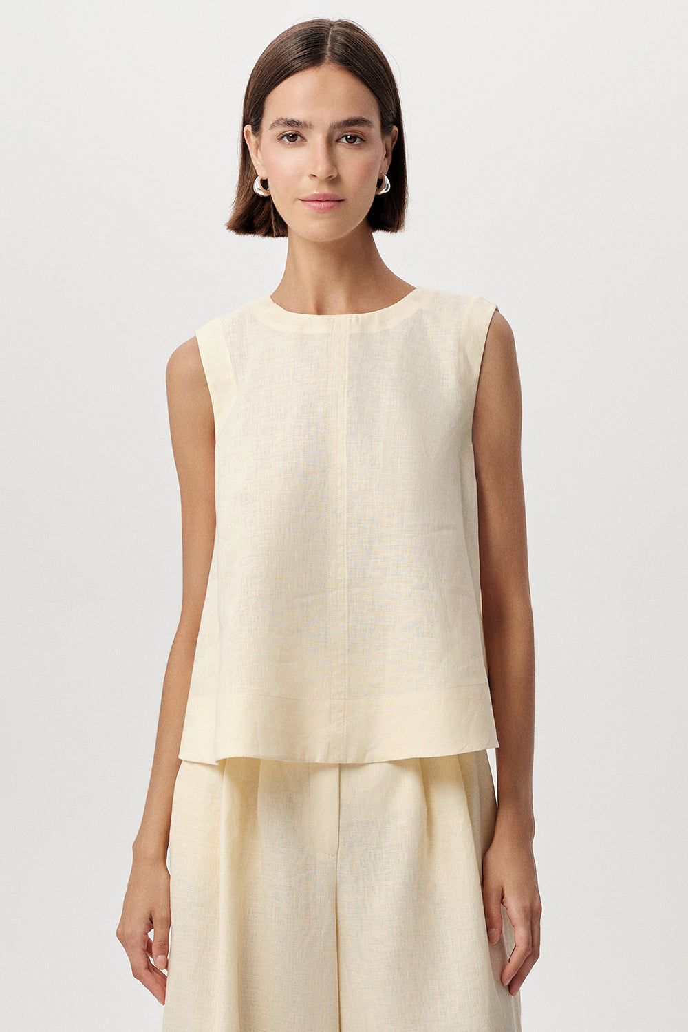Almira Crew Neck Linen Blouse - YELLOW