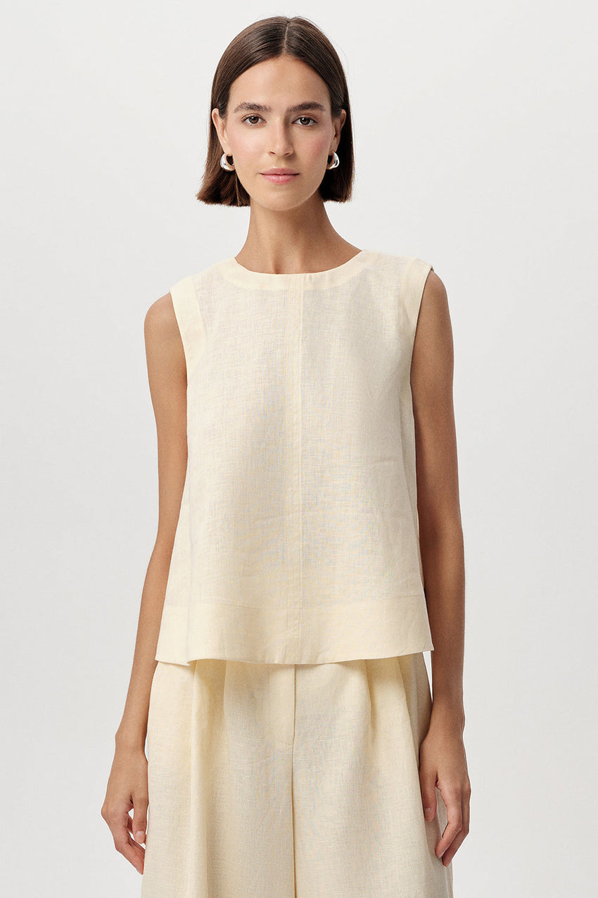 Almira Crew Neck Linen Blouse - YELLOW
