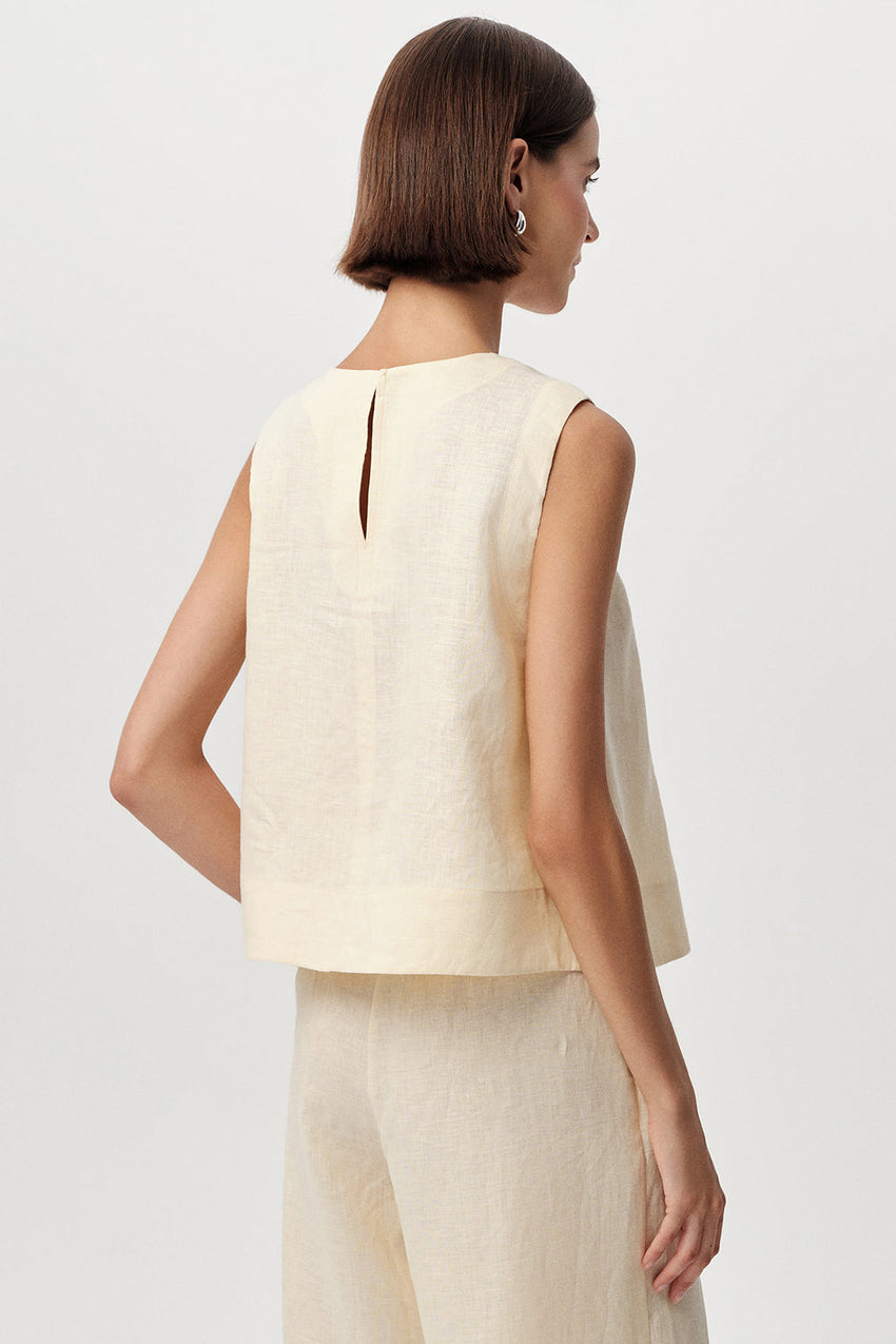 Almira Crew Neck Linen Blouse - YELLOW