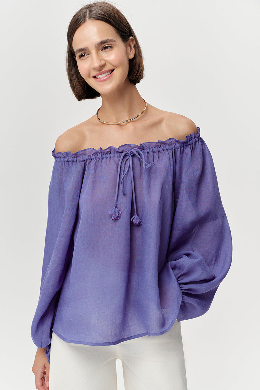 Adriene Tie Neck Blouse - LILAC