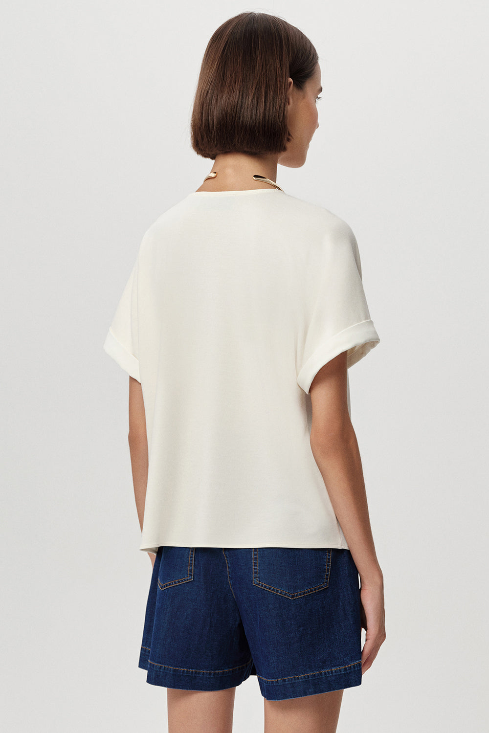 V Neck Short Sleeve Blouse - ECRU