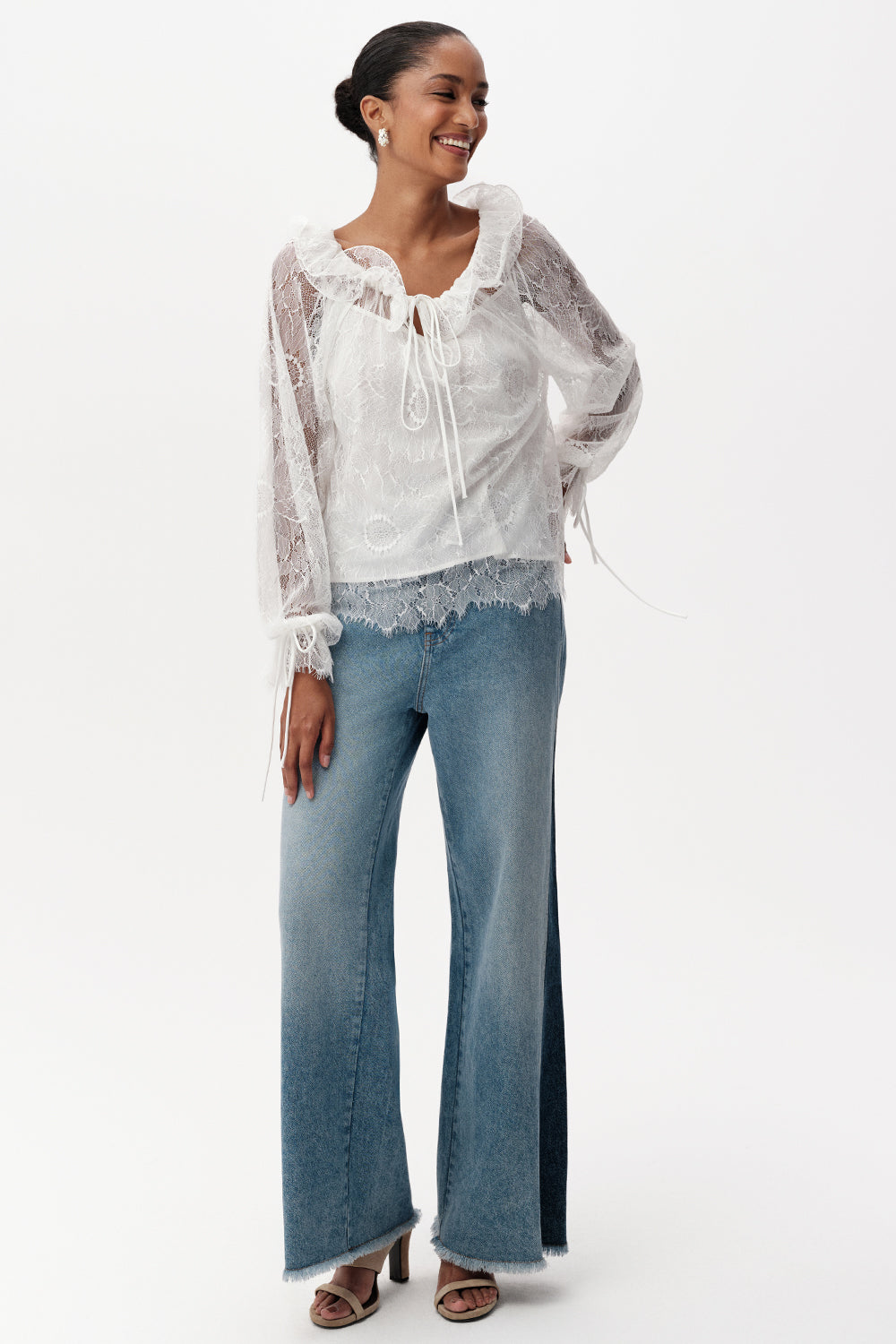 Cherree Long Sleeve Lace Blouse - ECRU