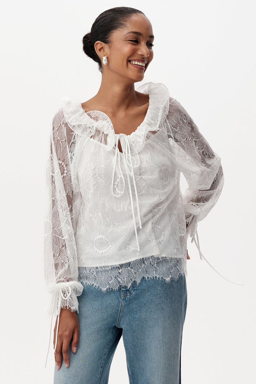 Cherree Long Sleeve Lace Blouse - ECRU