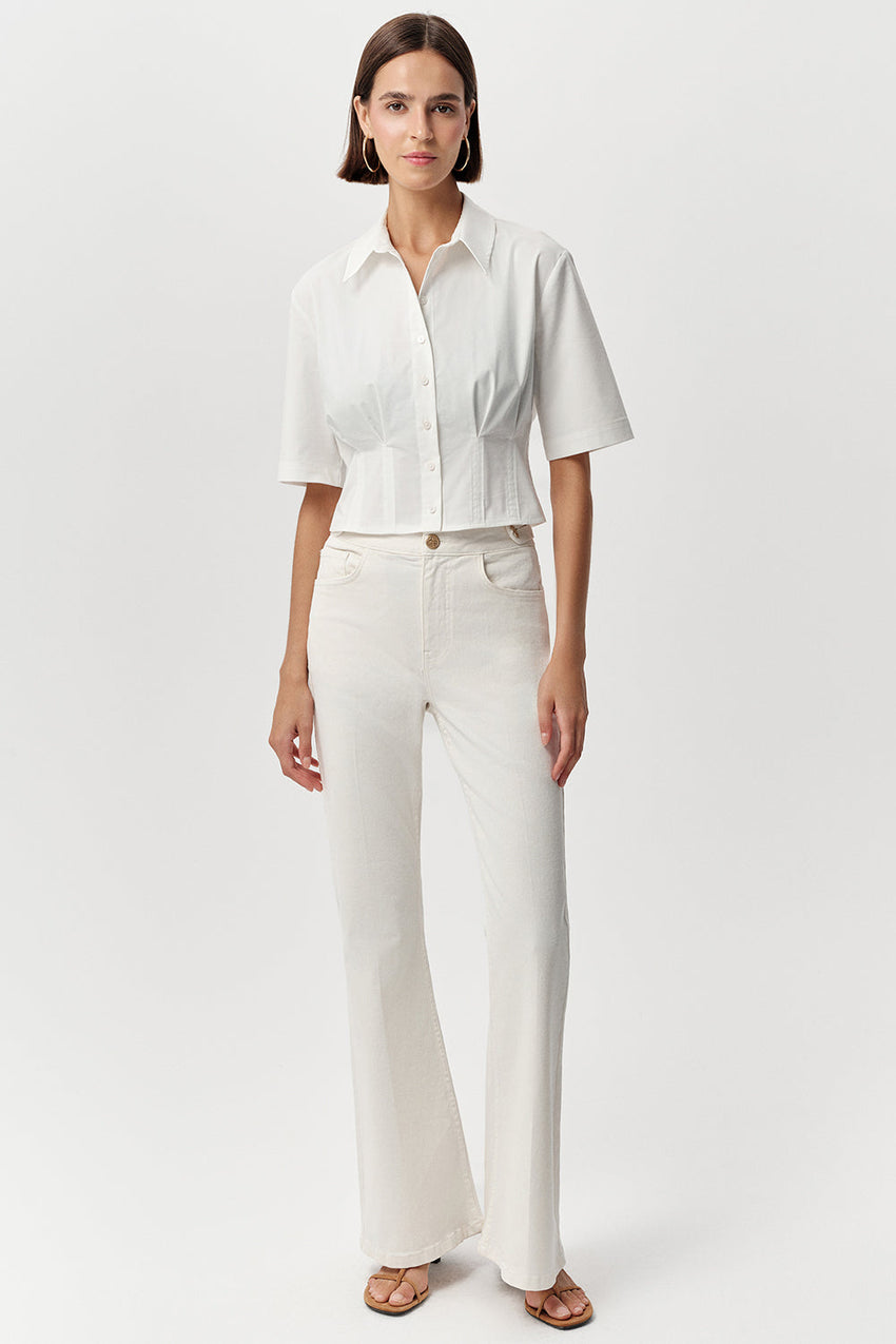 Charm Short Sleeve Crop Shirt - BONE