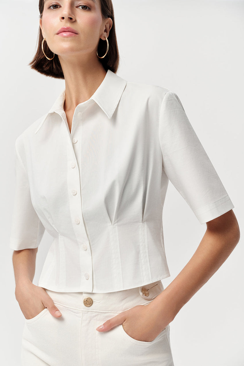 Charm Short Sleeve Crop Shirt - BONE