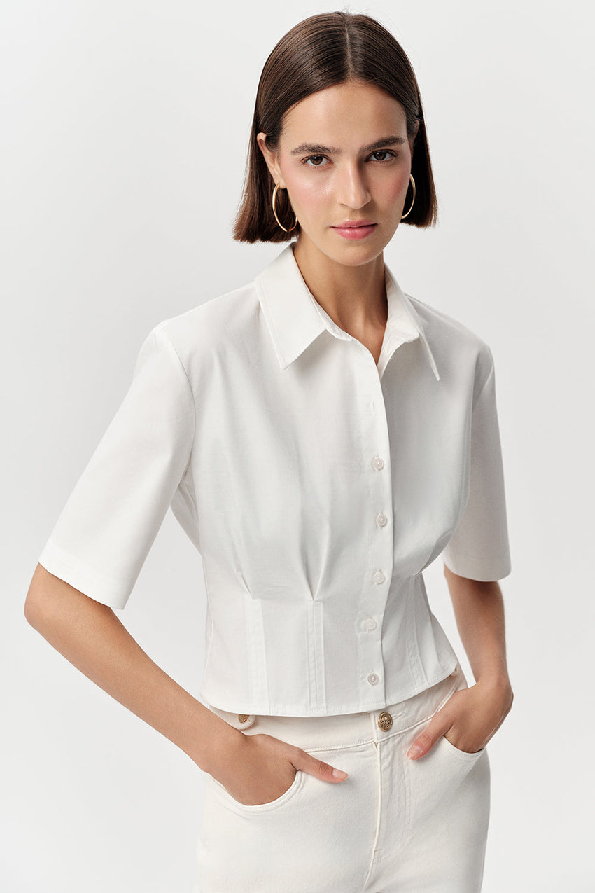 Charm Short Sleeve Crop Shirt - BONE