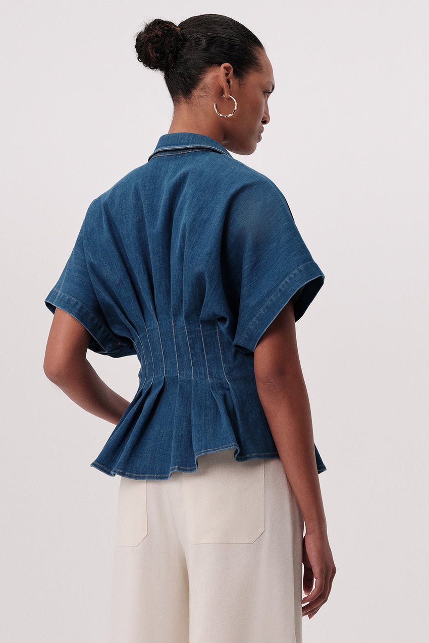 Marisa Short Sleeve Denim Shirt - BLUE
