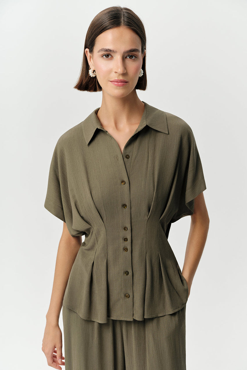 Loni Crinkle Shirt - KHAKI