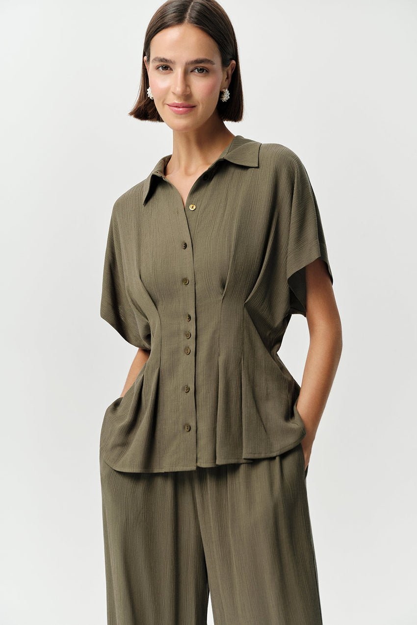 Loni Crinkle Shirt - KHAKI