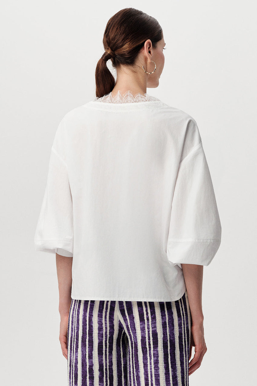 Kinsey V Neck Poplin Shirt - BONE