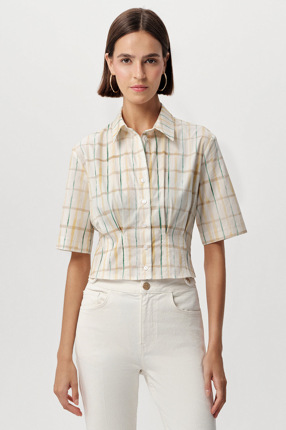 Alezae Short Sleeve Crop Shirt - MULTI COLOR