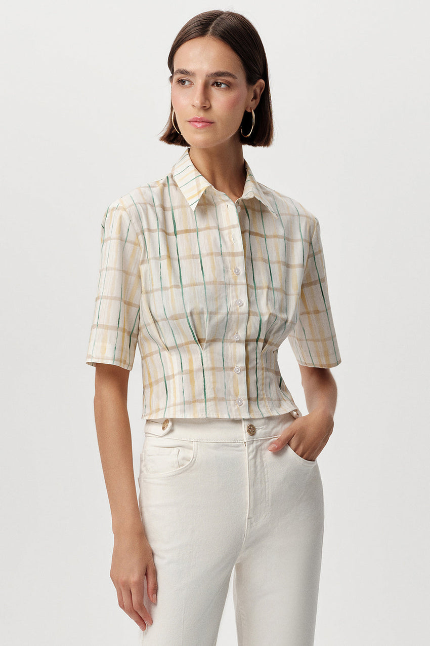 Alezae Short Sleeve Crop Shirt - MULTI COLOR