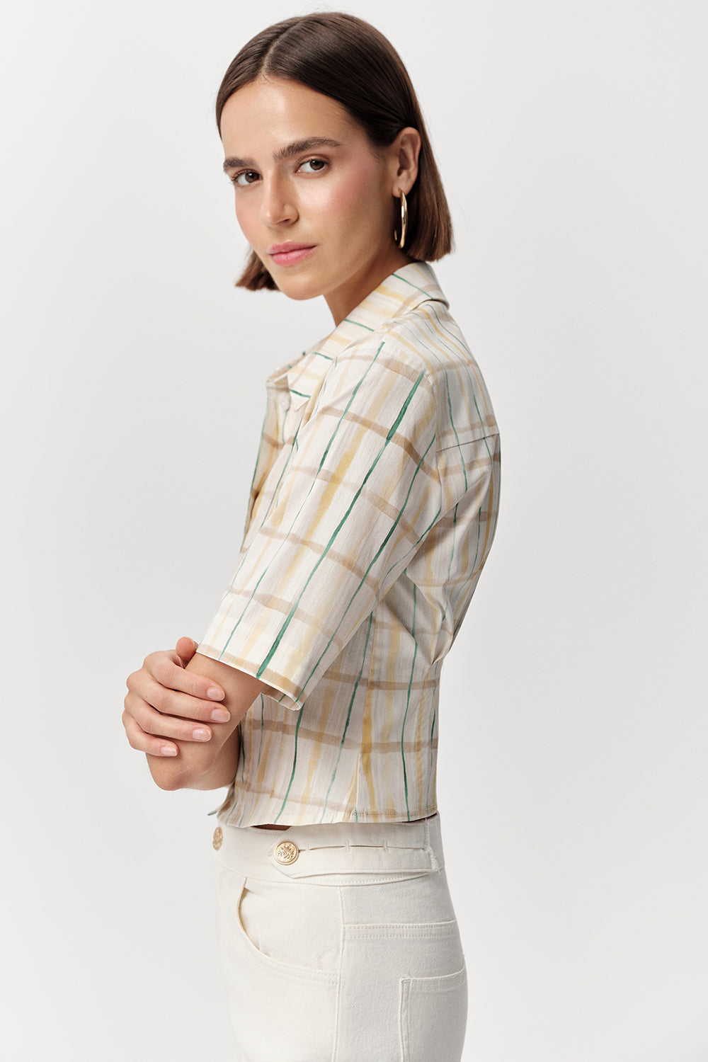 Alezae Short Sleeve Crop Shirt - MULTI COLOR