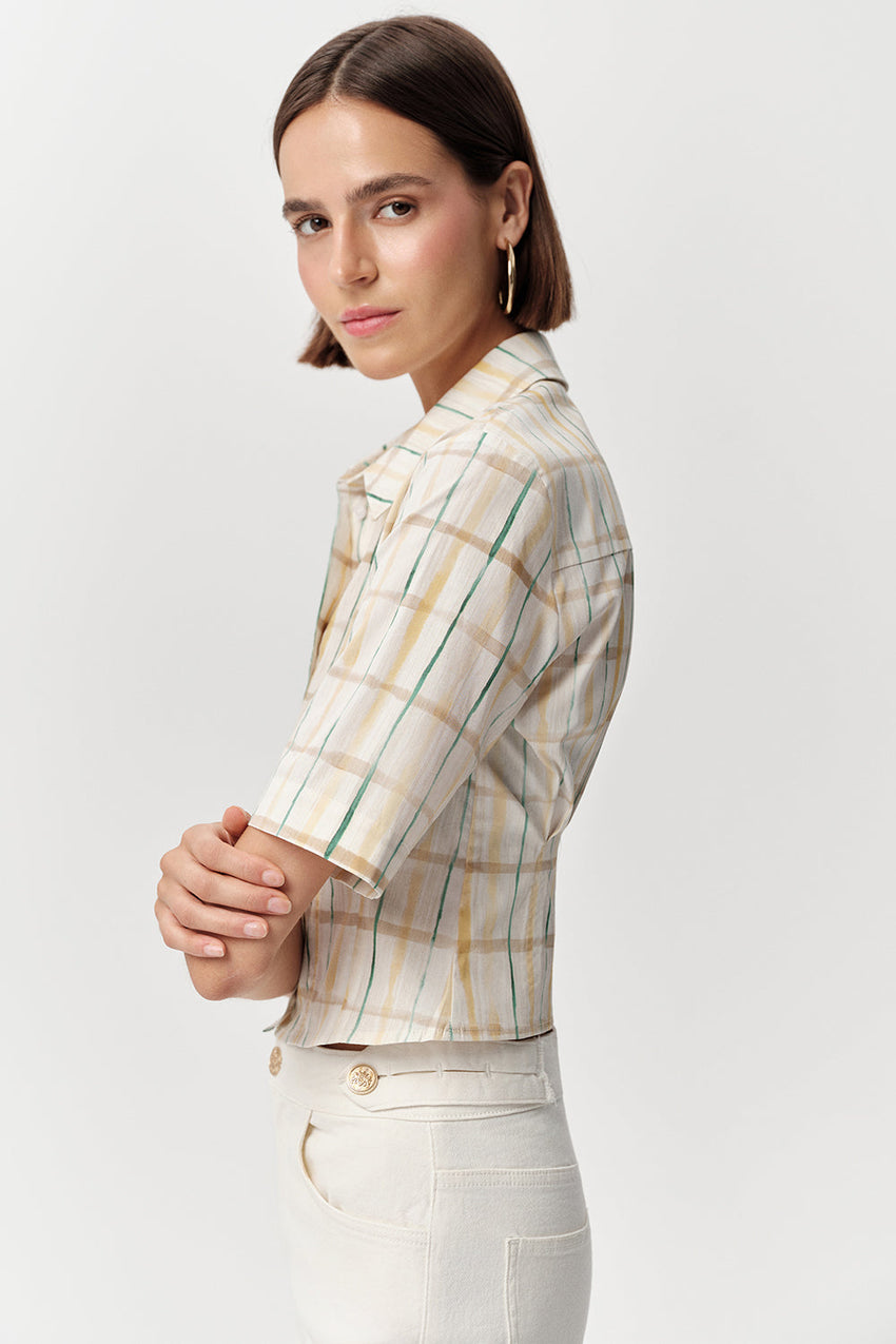 Alezae Short Sleeve Crop Shirt - MULTI COLOR
