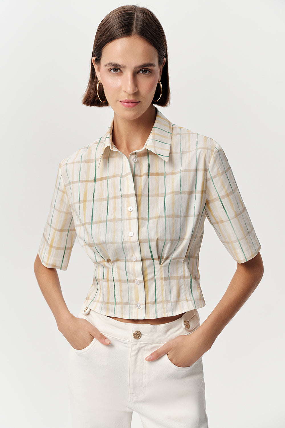 Alezae Short Sleeve Crop Shirt - MULTI COLOR