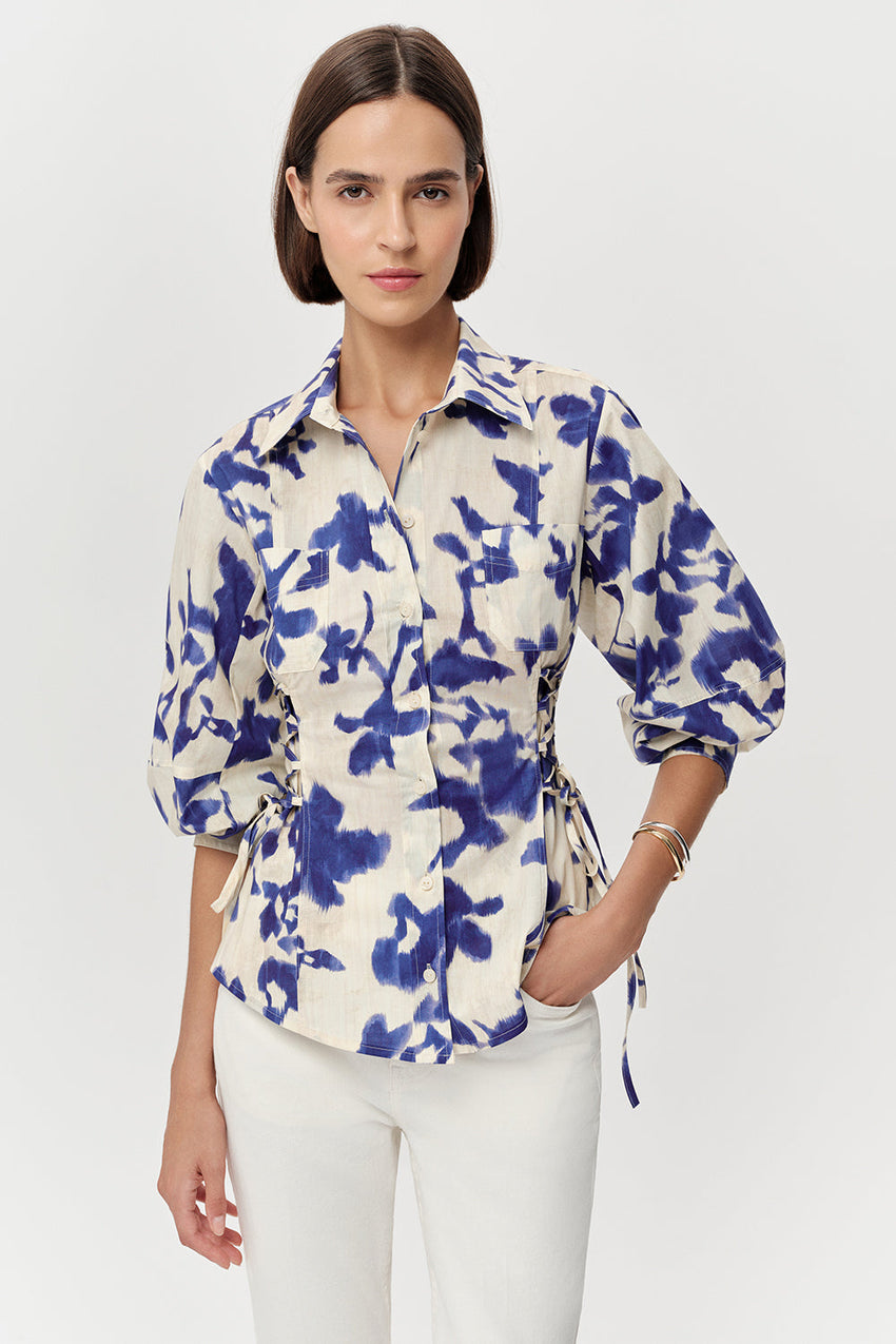 Ambrosina Collar Puff Sleeve  Shirt - MULTI COLOR