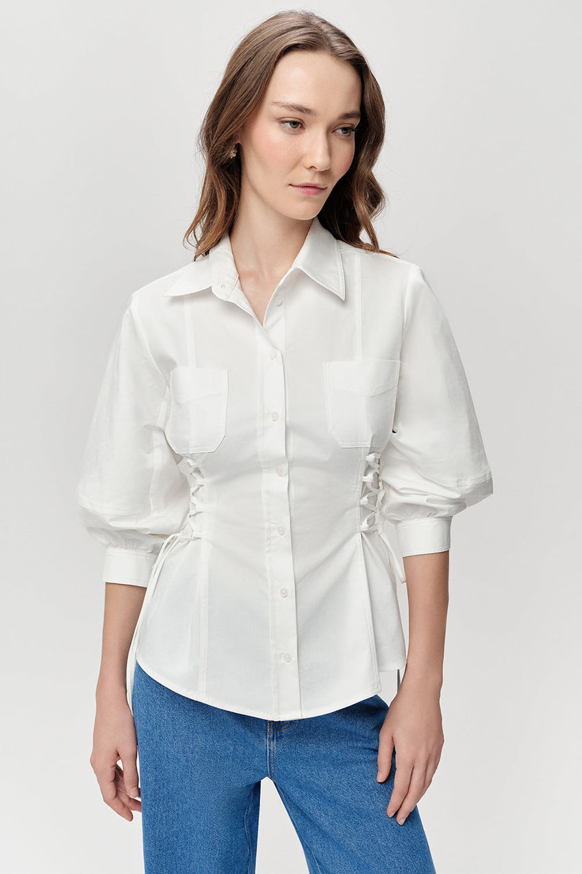 Arcene Balloon Sleeve Shirt - BONE