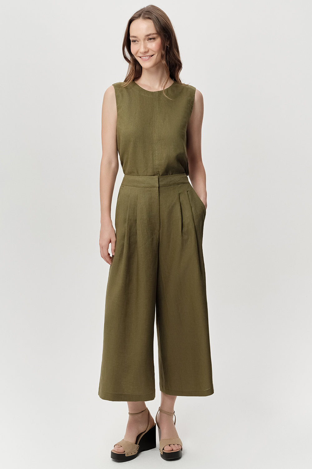 Linen Pants with Pockets - KHAKI