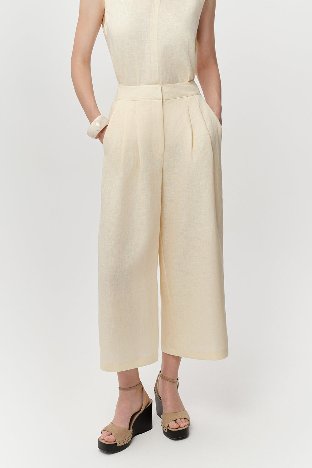 Linen Pants with Pockets - YELLOW