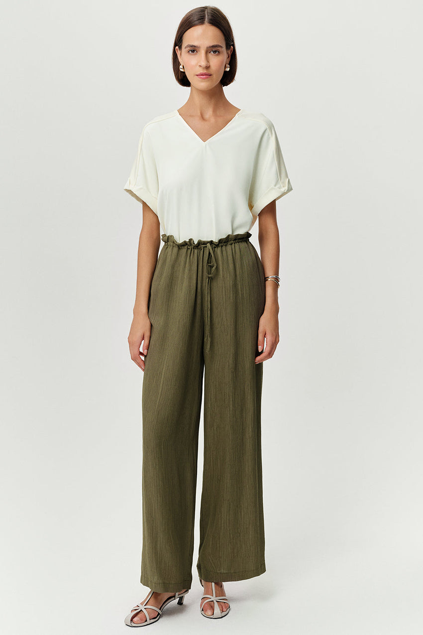 Wide Leg Woven Pants - KHAKI