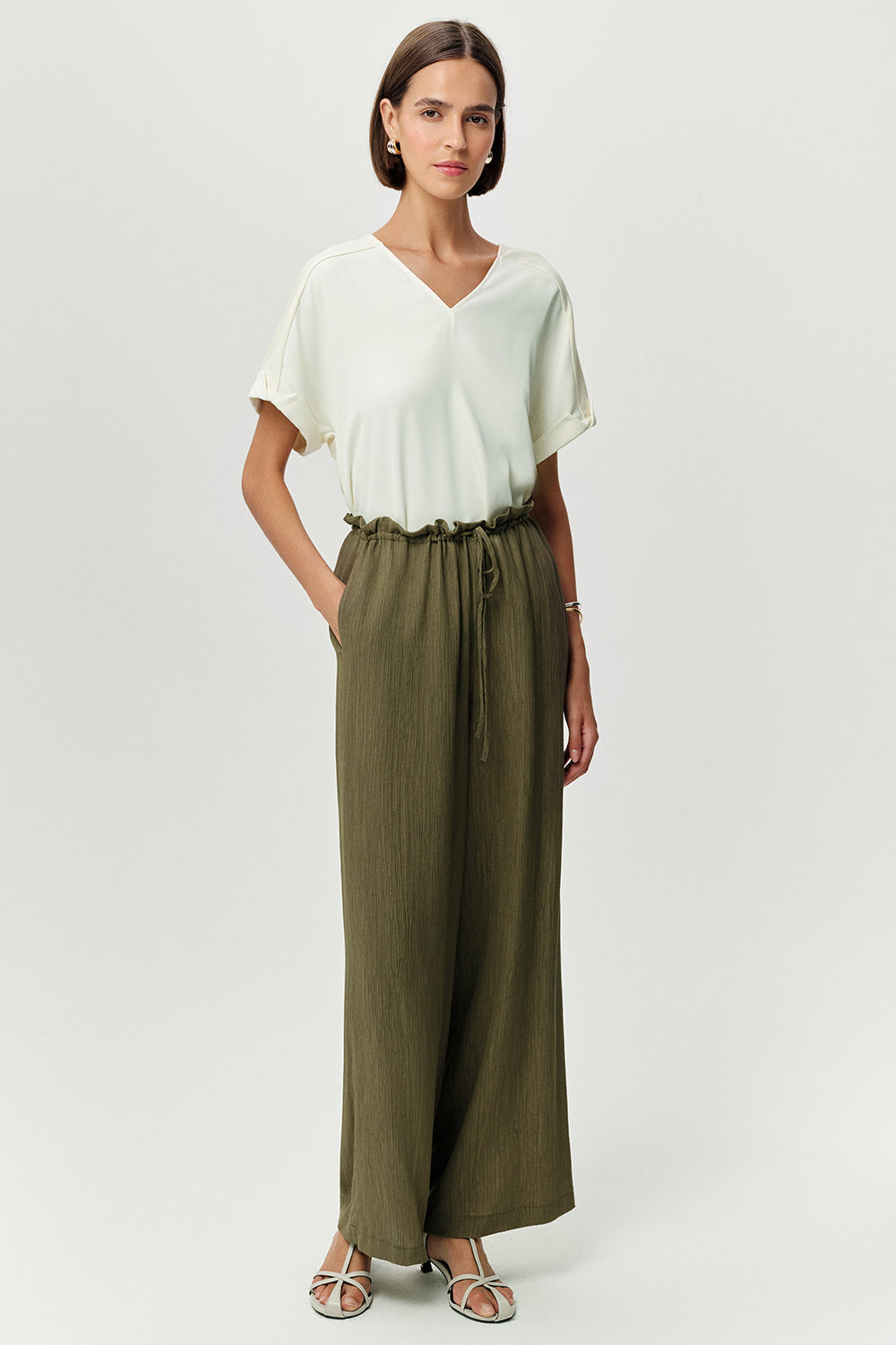 Wide Leg Woven Pants - KHAKI