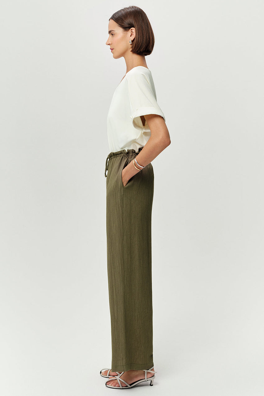 Wide Leg Woven Pants - KHAKI