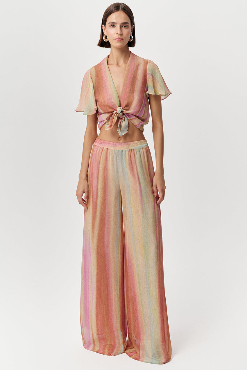 Elastic Waist Lined Wide Leg Pants - MULTI COLOR
