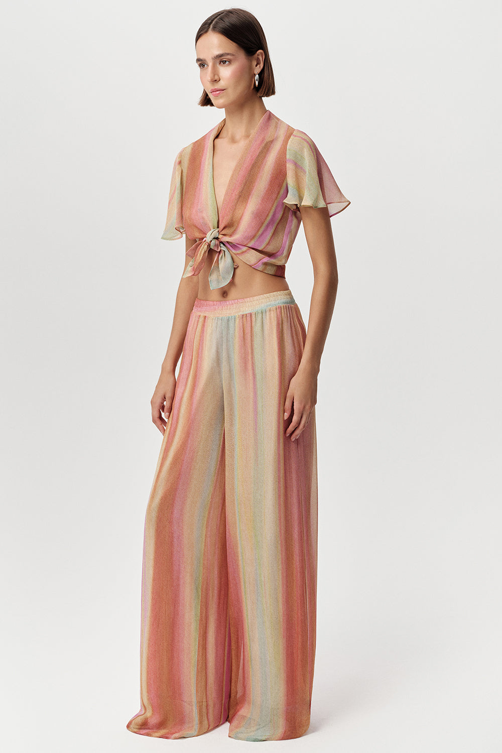 Elastic Waist Lined Wide Leg Pants - MULTI COLOR