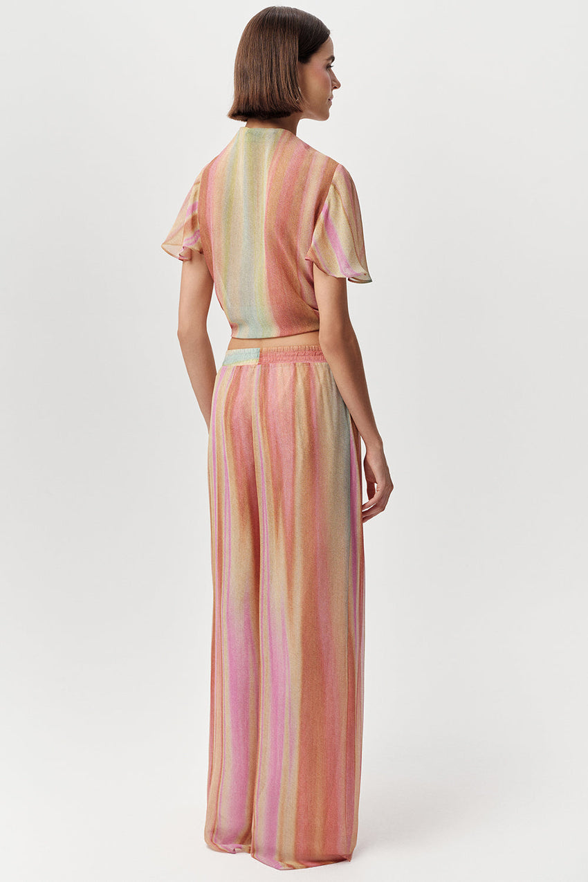 Elastic Waist Lined Wide Leg Pants - MULTI COLOR