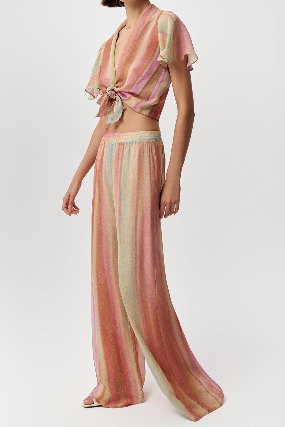 Elastic Waist Lined Wide Leg Pants - MULTI COLOR