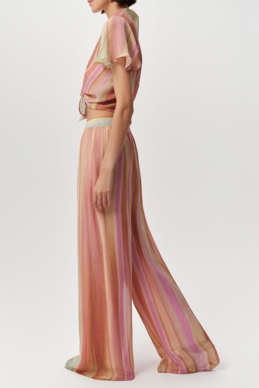 Elastic Waist Lined Wide Leg Pants - MULTI COLOR