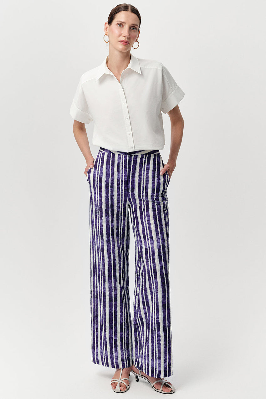 Wide Leg Pants - ROYAL BLUE-BONE