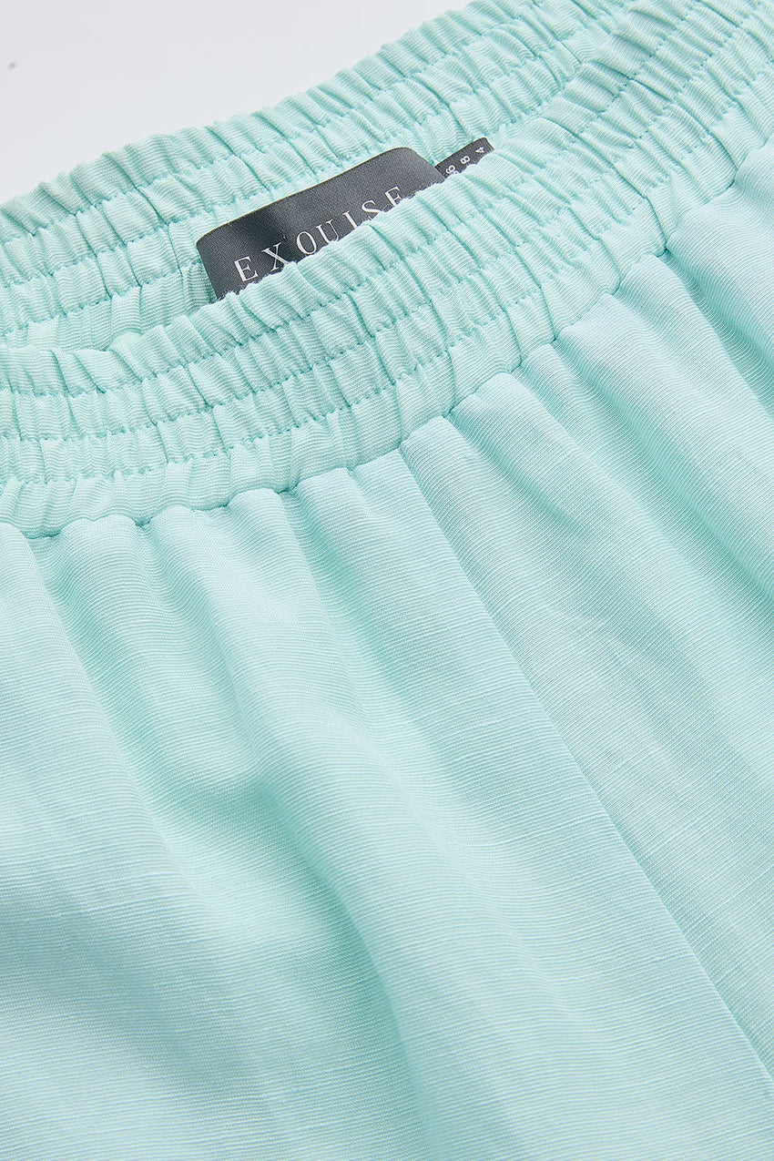 Elasticated Waist Linen Blend Trousers with Pockets - TURQUOISE
