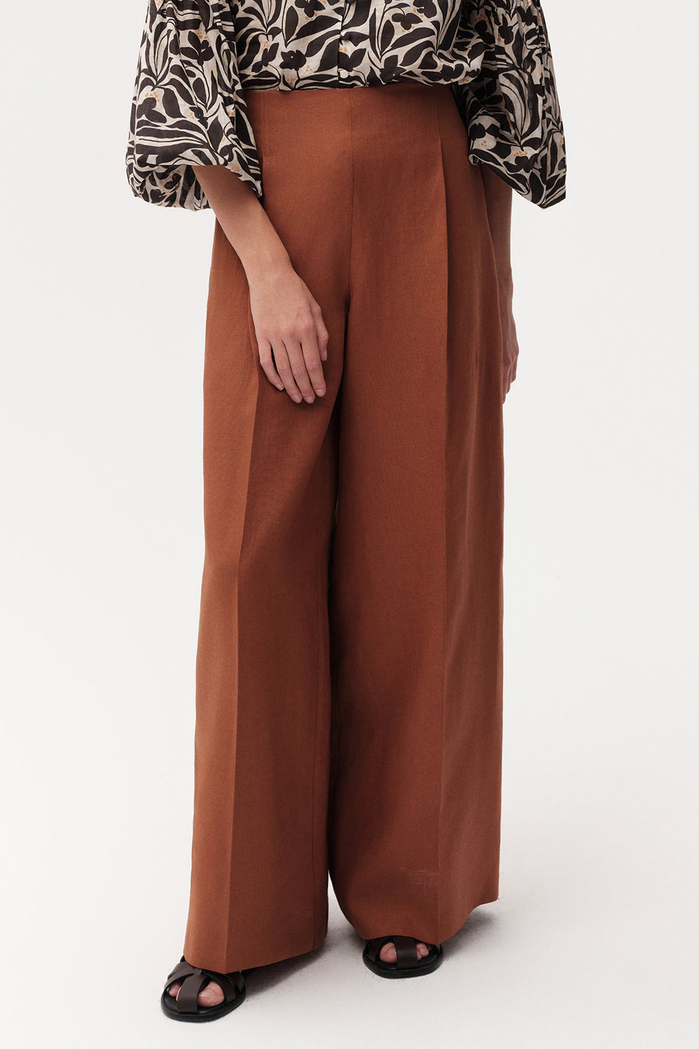 Wide Leg Linen Trousers  - TAN