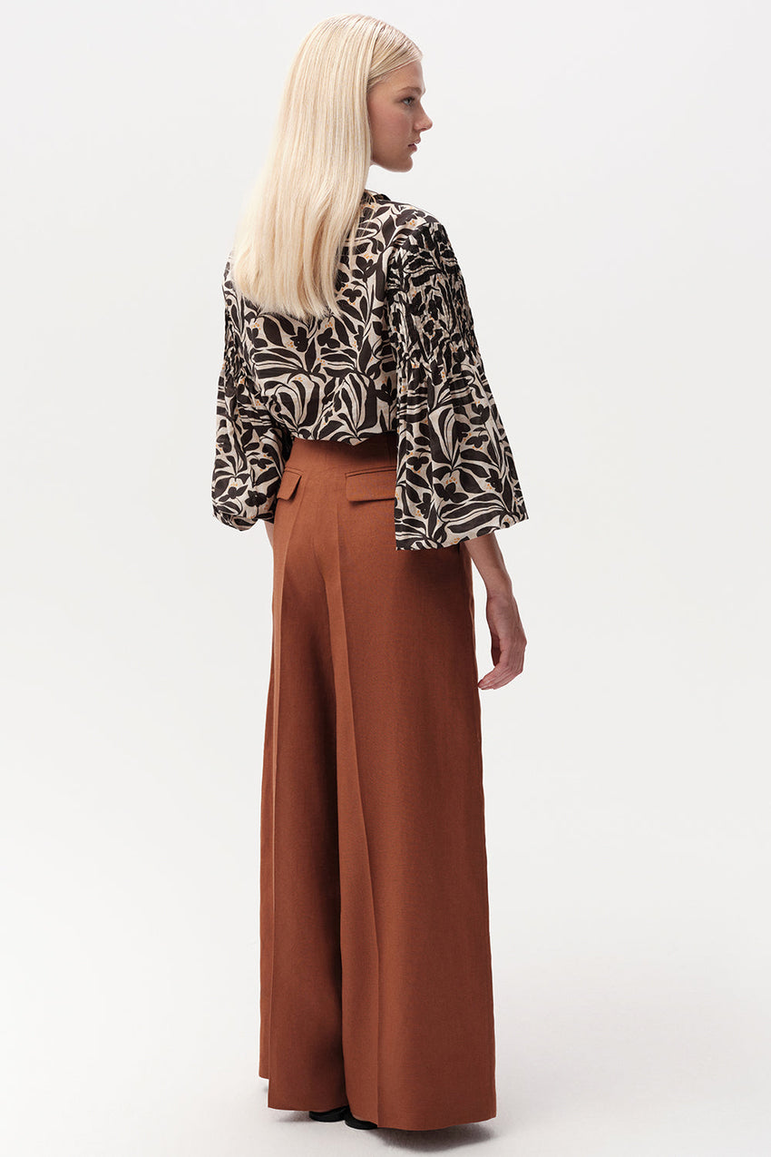 Wide Leg Linen Trousers  - TAN