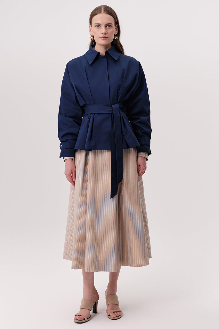 Pleated Trench Coat - NAVY