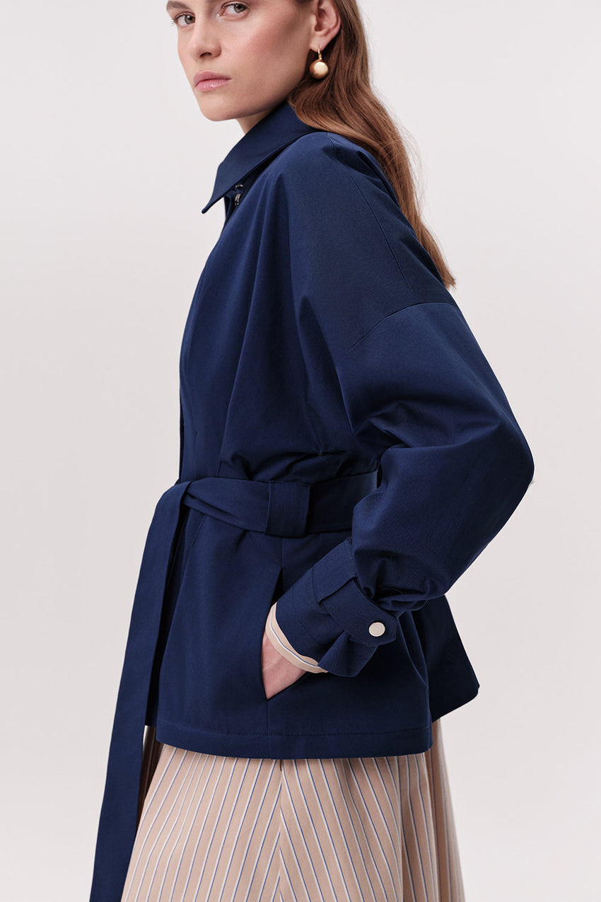Pleated Trench Coat - NAVY